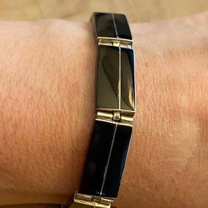 Beautiful 925 sterling silver panel link bracelet with inlaid Onyx